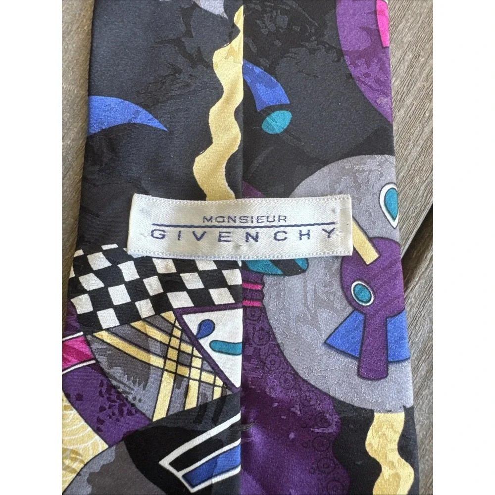 Vintage Monsieur Givenchy SilkTie USA Abstract Geometric Memphis 80s90s Designer